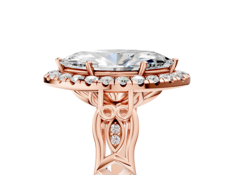 Rose gold Marquise Halo Diamond Engagement Ring with Filigree Band and Four-Prong Setting_26