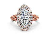 Rose gold Marquise Halo Diamond Engagement Ring with Filigree Band and Four-Prong Setting_81