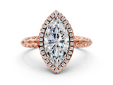 Rose gold Marquise Halo Diamond Engagement Ring with Intricate Filigree Band and Four-Prong Setting_37