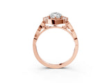 Rose gold Marquise Halo Diamond Engagement Ring with Milgrain Band and Four-Prong Setting_55