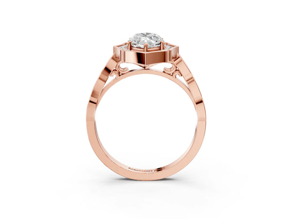 Rose gold Marquise Halo Diamond Engagement Ring with Milgrain Band and Four-Prong Setting