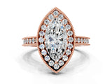 Rose gold Marquise Halo Diamond Engagement Ring with Milgrain Pave Band and Four-Prong Setting_135