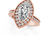 Rose gold Marquise Halo Diamond Engagement Ring with Milgrain Pave Band and Four-Prong Setting_136