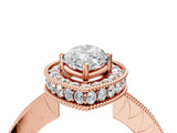 Rose gold Marquise Halo Diamond Engagement Ring with Milgrain Pave Band and Four-Prong Setting_139