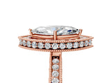 Rose gold Marquise Halo Diamond Engagement Ring with Milgrain Pave Band and Four-Prong Setting_140