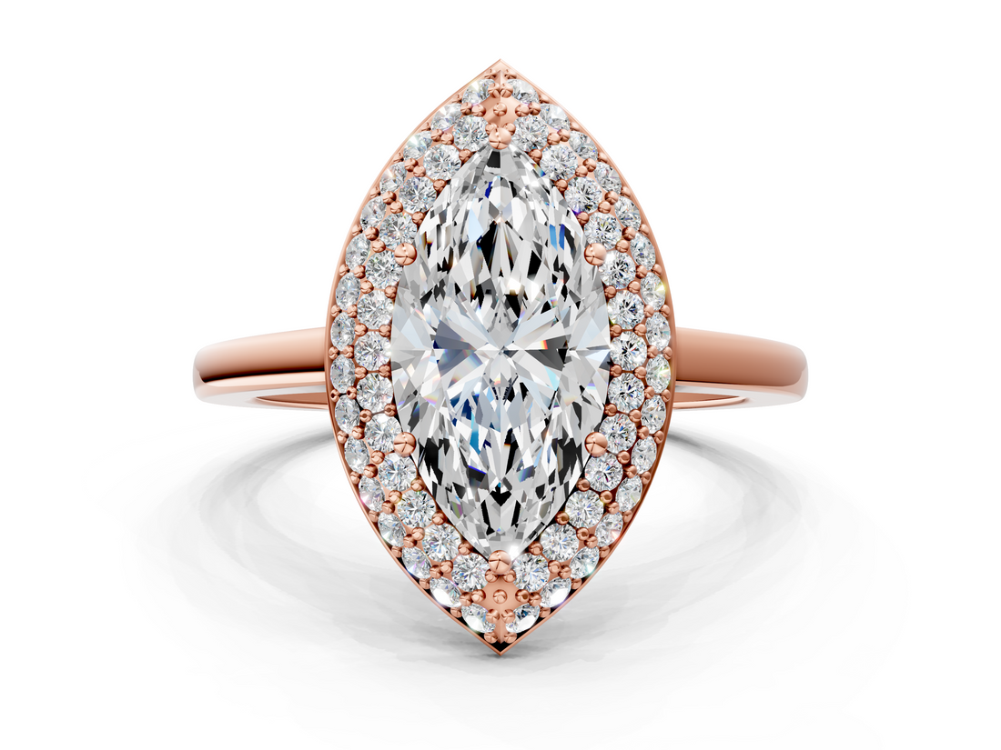 Rose gold Marquise Halo Diamond Engagement Ring with Solitaire Band and Four-Prong Setting_20