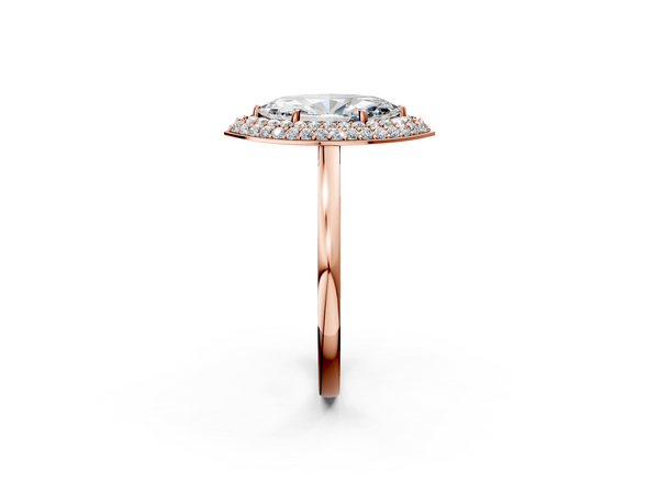 Rose gold Marquise Halo Diamond Engagement Ring with Solitaire Band and Four-Prong Setting