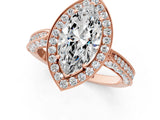 Rose gold Marquise Halo Diamond Engagement Ring with Split Shank Band and Four-Prong Setting_7
