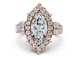 Rose gold Marquise Halo Diamond Engagement Ring with Split Shank and Four-Prong Setting