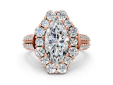 Rose gold Marquise Halo Diamond Engagement Ring with Split Shank and Prong Setting_66