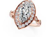Rose gold Marquise Halo Diamond Engagement Ring with Twisted Band and Four-Prong Setting 1