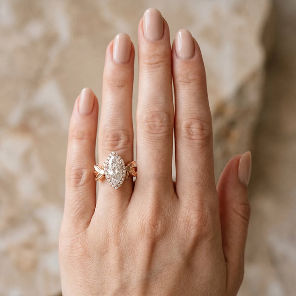 Rose gold Marquise Halo Diamond Floral Band with Four-Prong Setting