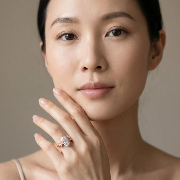 Rose gold Marquise Halo Diamond Floral Band with Four-Prong Setting