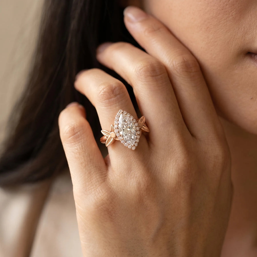 Rose gold Marquise Halo Diamond Floral Band with Four-Prong Setting