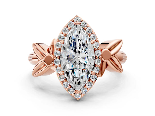 Rose gold Marquise Halo Diamond Floral Band with Four-Prong Setting