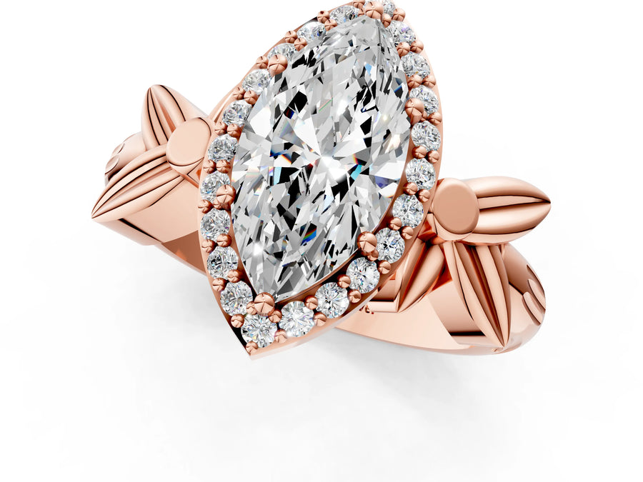 Rose gold Marquise Halo Diamond Floral Band with Four-Prong Setting