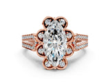 Rose gold Marquise Halo Diamond Floral Split Shank Engagement Ring