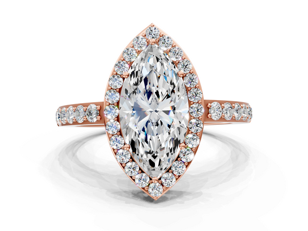 Rose gold Marquise Halo Diamond Pavé Band Ring with Prong Setting