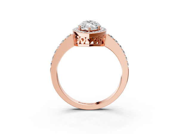 Rose gold Marquise Halo Diamond Pavé Band Ring with Prong Setting