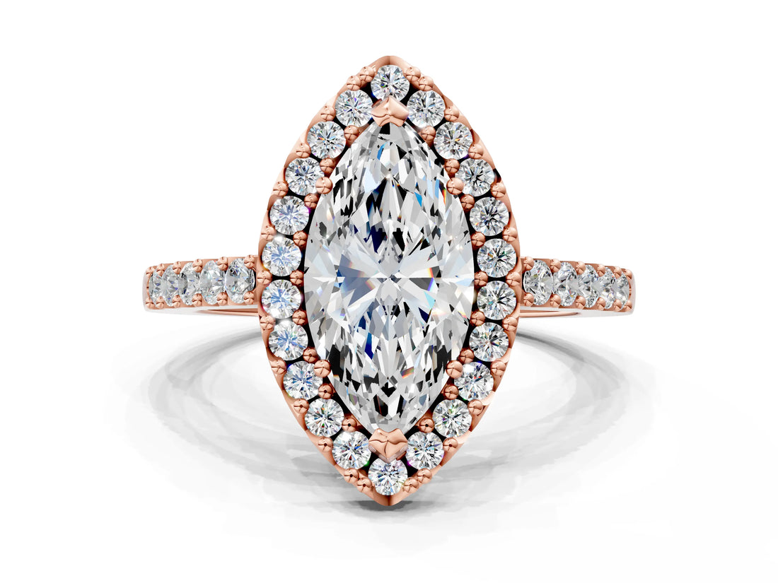 Rose gold Marquise Halo Diamond Pavé Solitaire Ring_72