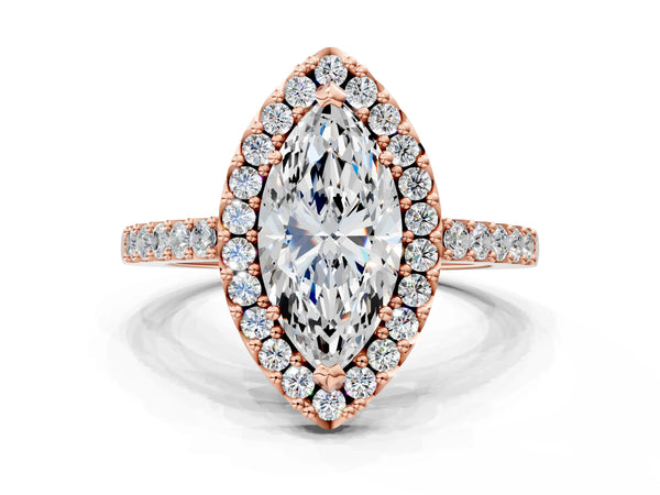 Rose Gold Marquise Halo Engagement Ring Setting with Pave Band