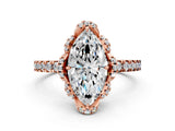 Rose gold Marquise Halo Diamond Pave Band Ring with Four-Prong Setting_15