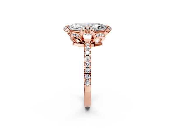 Rose gold Marquise Halo Diamond Pave Band Ring with Four-Prong Setting
