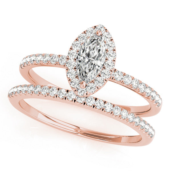 Rose gold Marquise Halo Diamond Pave Band with Prong Setting 1