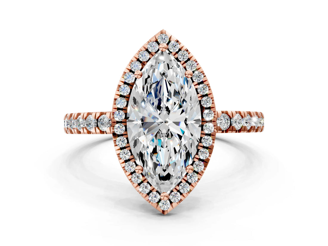 Rose gold Marquise Halo Diamond Pave Band with Prong Setting_7