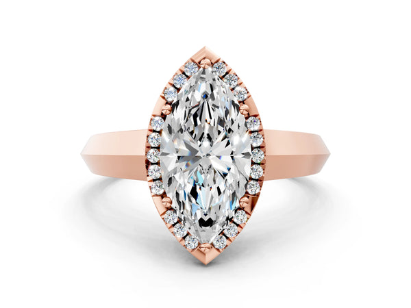 Rose gold Marquise Halo Diamond Ring with Cathedral Band and Four-Prong Setting