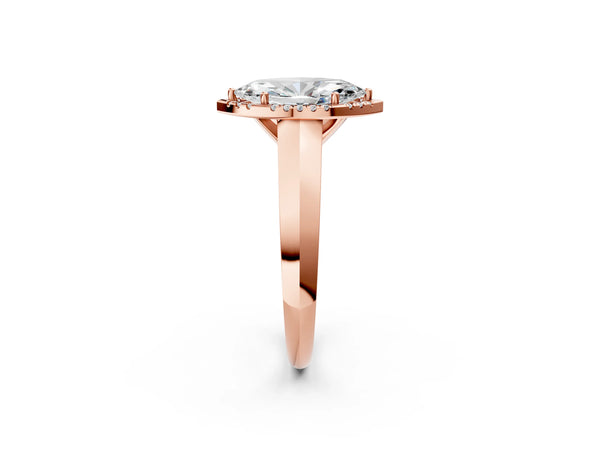 Rose gold Marquise Halo Diamond Ring with Cathedral Band and Four-Prong Setting