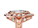 Rose gold Marquise Halo Diamond Ring with Milgrain Bezel and Prong Setting_11