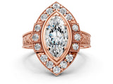 Rose gold Marquise Halo Diamond Ring with Milgrain Bezel and Prong Setting_6