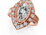 Rose gold Marquise Halo Diamond Ring with Milgrain Bezel and Prong Setting_7