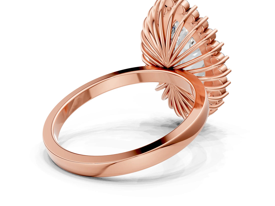 Rose gold Marquise Halo Diamond Ring with Milgrain Edge and Round Prong Setting_67