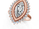 Rose gold Marquise Halo Diamond Ring with Milgrain Edge and Round Prong Setting_68