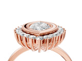 Rose gold Marquise Halo Diamond Ring with Milgrain Edge and Round Prong Setting_71