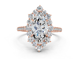 Rose gold Marquise Halo Diamond Ring with Pavé Band and Prong Setting_37