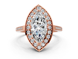 Rose gold Marquise Halo Diamond Ring with Split Shank and Four-Prong Setting_90