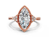 Rose gold Marquise Halo Diamond Ring with Tapered Band and Four-Prong Setting_3