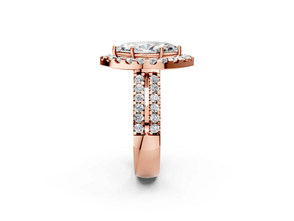 Rose gold Marquise Halo Diamond Split Shank Engagement Ring with Prong Setting