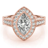 Rose gold Marquise Halo Diamond Split Shank Pave Ring 1