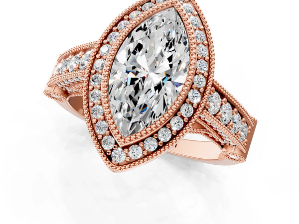 Rose Gold Marquise Vintage Bezel Halo Engagement Ring Setting
