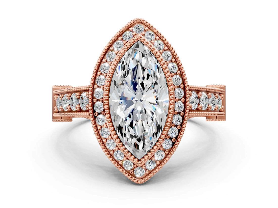 Rose gold Marquise Halo Diamond Split Shank Pave Ring_6