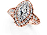 Rose gold Marquise Halo Diamond Split Shank Ring with Milgrain Detail_50