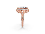 Rose gold Marquise Halo Diamond Split Shank Ring with Milgrain Detail_51