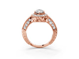 Rose gold Marquise Halo Diamond Split Shank Ring with Milgrain Detail_52