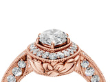 Rose gold Marquise Halo Diamond Split Shank Ring with Milgrain Detail_53
