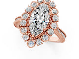 Rose gold Marquise Halo Milgrain Pave Diamond Ring with Four-Prong Setting 2