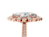 Rose gold Marquise Halo Milgrain Pave Diamond Ring with Four-Prong Setting